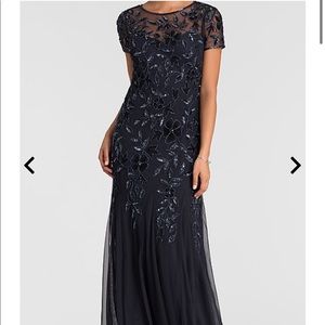 Twilight Blue Short Sleeve Long Sequin MOB Dress